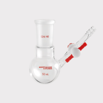 具侧管四氟节门反应瓶 磨口：24/40，50ml 特优级